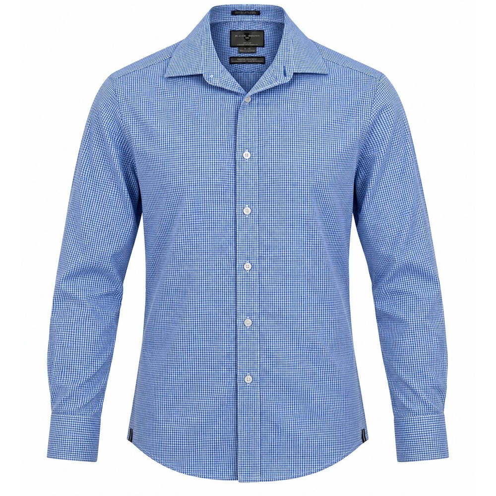 Black Brown 1826 Mens Blue Gingham Egyptian Cotton Slim Fit Dress Shirt 15 33